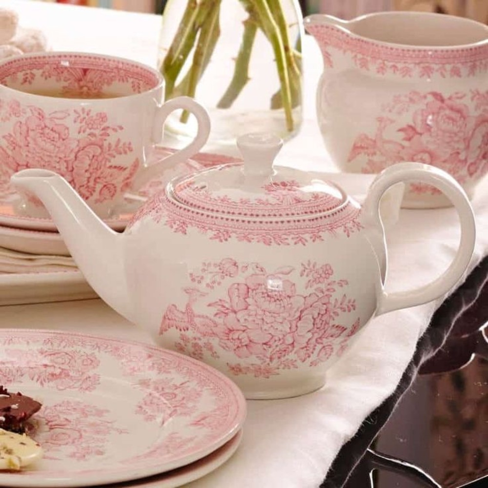 NIB Burleigh Pottery Pink Asiatic Pheasants Small Teapot